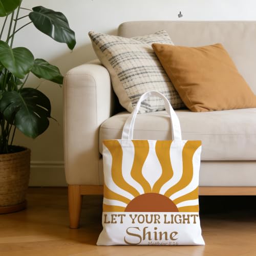 Christian Tote Bag Religious Gifts Canvas Bags for Women Men Shopping Work Gym Picnic Travel - color: Let Your Light Shine Matthew 5:16