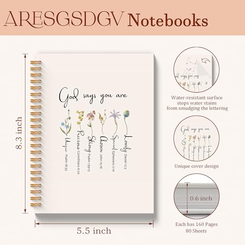 Christian Prayer Journal for Women, Bible Notebooks for Note Taking, Christian Gifts for Women, God Says You Are Bible Verse Scripture Spiral Notebook 5.5x8.3 Inch - color: God says