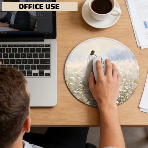 Jesus Leaves The 99 Sheep Christian Round Mouse Pad with Stitched Edge Non-Slip, Jesus and Lamb Bible Verse Scripture Mouse Mat for Computer Laptop Home Office Desk Accessories 8.6x8.6 in - color: Christian-Mouse Pad-B