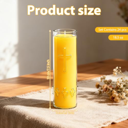 24-Pack Pure Beeswax Prayer Candles with Blown Glass Holders | Honey-Scented Smokeless Long-Burning Yellow Catholic Candles for Prayer, Church, Religious Vigil & Memorial - color: Yellow, size: 24