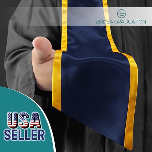 Endea Graduation Plain Honor Stole With Trim Color & Angled End Adult Unisex 72" - color: Navy Blue/Gold