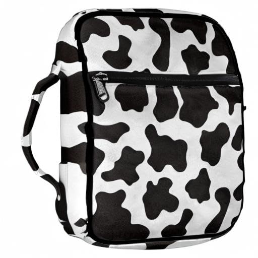 Coldinair Cow Print Bible Cover for Men Women with Handles and Zippered Pocket,Bible Carrying Case,Bible Tote Bag for Kids,Bible Book Cover,Bible Accessories,Christian Gifts - color: Cow