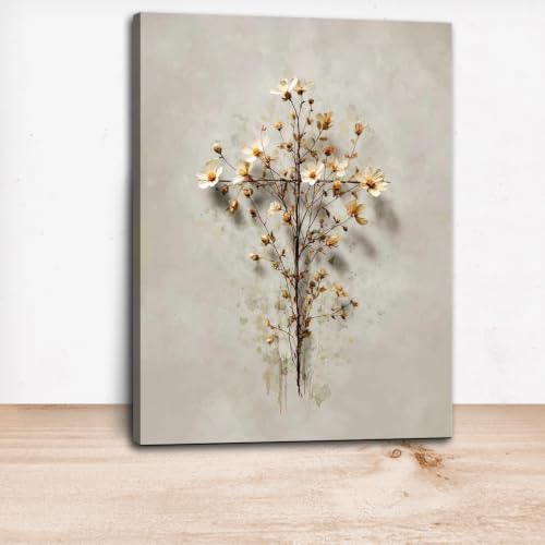 Framed Wall Art Canvas Prints Minimalist Floral Artwork Poster Picture Neutral Flower Wall Decor Canvas Artwork Gallery Style Wall Art for Bedroom Living Room Home Wall Decoration 24x16 Inch - color: White and Gray, size: 24x16 Inch