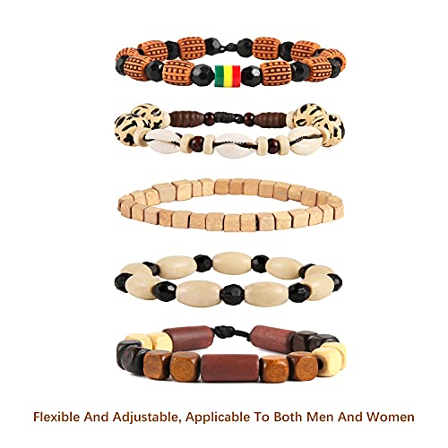HZMAN Handmade Hemp Cords Wood Beads Leather Bracelets for Men Women - style: Shell Conch