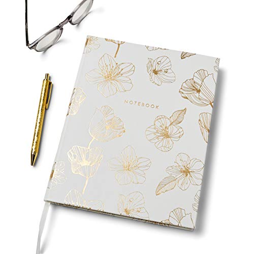 WORLD TRAVELER Large Lined Journal Notebook 256 Ruled White & Ivory Pages - color: Gold Flower