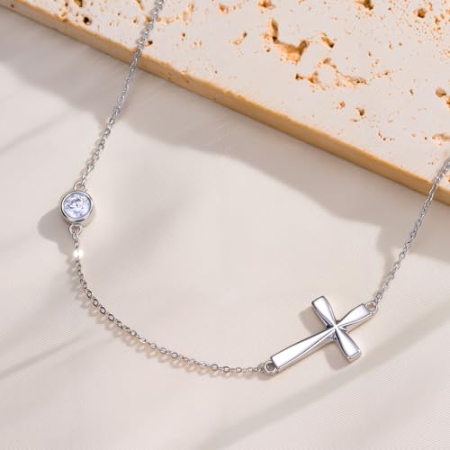925 Sterling Silver Cross Necklace for Women Religious Jewelry Christian Gifts for Mom Wife Her - color: White-1