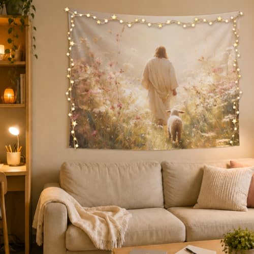 MOLYUB Christian Jesus and Lamb Tapestry for Church Room Bedroom 50x60 - color: Jesus in Light