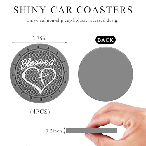 KVAEY 2 PCS Car Cup Holder Coasters, 2.76 Inch Anti Slip Vehicle Drink Mats with Cute Blessed Cross and Heart, Shockproof, Universal Car Accessories (Gray, 4 PCS) - color: Gray, size: 4 PCS