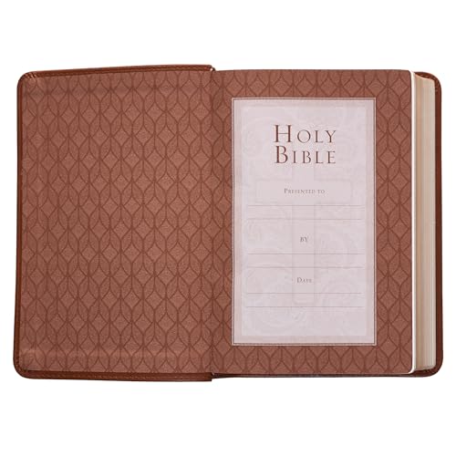 KJV Holy Bible, Compact Large Print Faux Leather Red Letter Edition - Ribbon Marker, King James Version, Saddle Tan