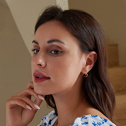 Turquoise Cross Hoop Earrings for Women 14K Gold Plated Infinity Angel Feather Pearl Turquoise Cross Star Hypoallergenic Post Christan Everyday Huggie Jewelry Gift - color: Gold Heart