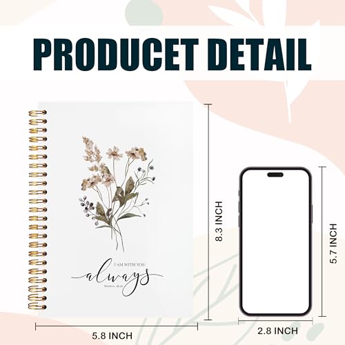 Boho Floral Christian Notebook Journal, I Am with You Always Bible Scripture Notebooks for Note Taking, Christian Gifts for Women, Religious Spiral Notebook 5.5x8.3 Inch - color: Greyish green