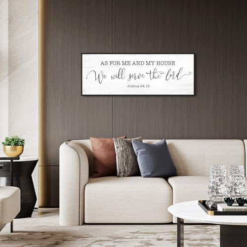 Framed Bible Verse Wall Art: As For Me and My House We Will Serve The Lord (Joshua 24:15) - 32x12 Inch Christian Scripture Canvas Print,Uplifting Sign for Living Room,Dining Room & Family Home Decor - color: As for Me and My House We Will Serve the Lord,