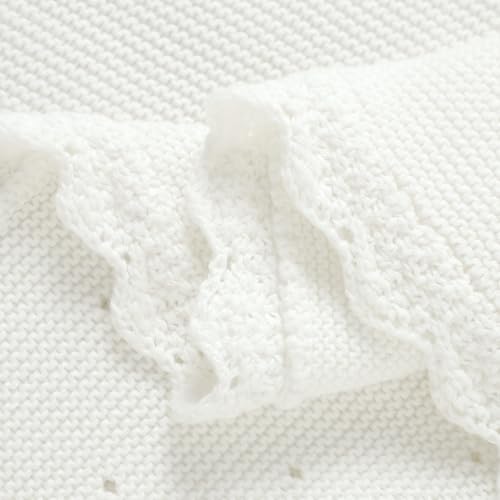 mimixiong Baby Christening Blanket Cotton Soft Knit with Stitching Cross - color: White