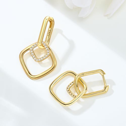 925 Sterling Silver Hoop Earrings Drop Dangle Earrings for Women Hypoallergenic Earring Trendy Huggie Earring Cute Graduation Birthday Gifts Jewelry for Women - color: French square earrings