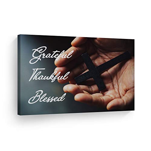 Smile Art Design Grateful Thankful Blessed Scripture Canvas Print Scripture Wall Decor Jesus Lord God Christ Pray Cross Religious Living Room Bedroom Christian Gift Home Decor - 8x12 - color: Scripture Quote Wall Art H12, size: 12"L x 8"W