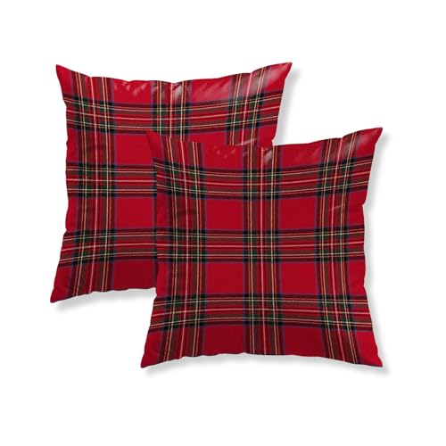 HOMETITUTE Set of 2 Christmas Red Plaid Throw Pillow Covers 18x18 Inch - color: Christmas Throw Pillow Covers #02