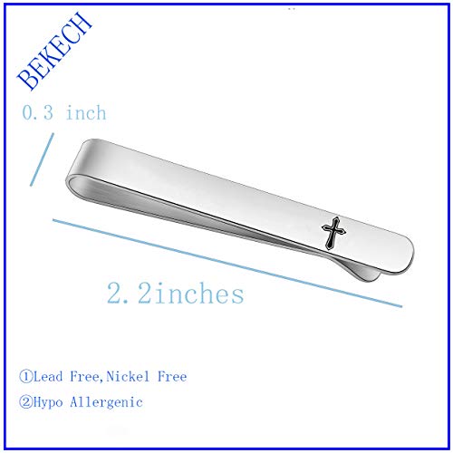 BEKECH Faith Christian Jewelry for Men - Cross Tie Clip Gift for Him, Boss, Coworkers, First Communion - color: silver