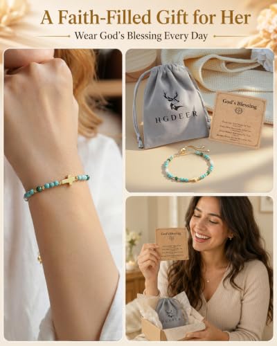 HGDEER God's Blessing Cross Bracelet for Women & Teens, Christian Gift - color: Multi-Green