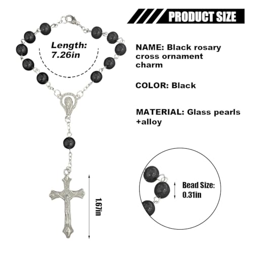 smilfuy 2PCS Car Rosary for Rearview Mirror, Black Rosary Pendant - color: Black