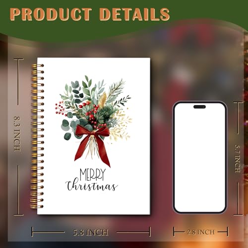Exqcom Christmas Eucalyptus Holly Spiral Notebook Gifts, Coquette Red Bow Berries Botanical Plant Journal for Women, Merry Christmas Hardcover Notebook Journal Office School Supplies, 5.5x8.3 Inch - color: white Bible Notebook-P