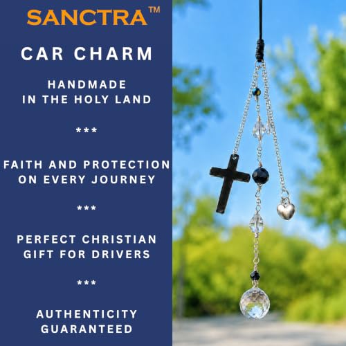 Christian Rearview Mirror Car Charm, Sun Catcher for Faith and Protection - color: Silver-Black