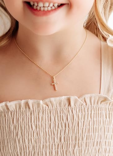 Precious Pieces CZ Cross Necklace, .925 Sterling Silver or 14K Gold-Plated - color: Gold Pink-14