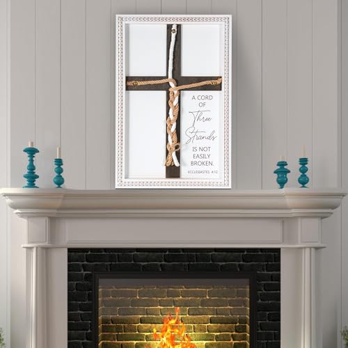 A Cord Of Three Strands Unity Wedding Cross Signs for Ceremony, Rope Cross to Braid - Tie God's Knot, Bible Wooden Decor, Engagement Anniversary Religious Gifts for Couples