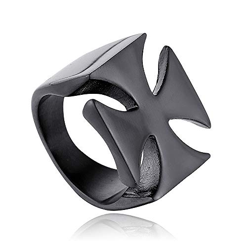jonline24h Polished Mens Womens Stainless Steel Cross Ring Band Punk Rock Silver Black - color: Black