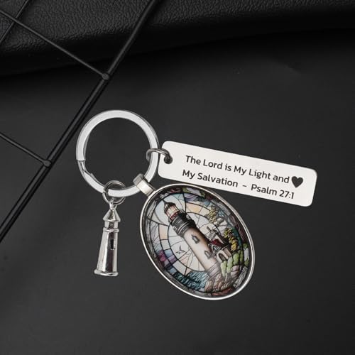 3D Glass Lighthouse Keychain with Bible Verses,Christian Gifts for Women Faith - color: Psalm 27:1