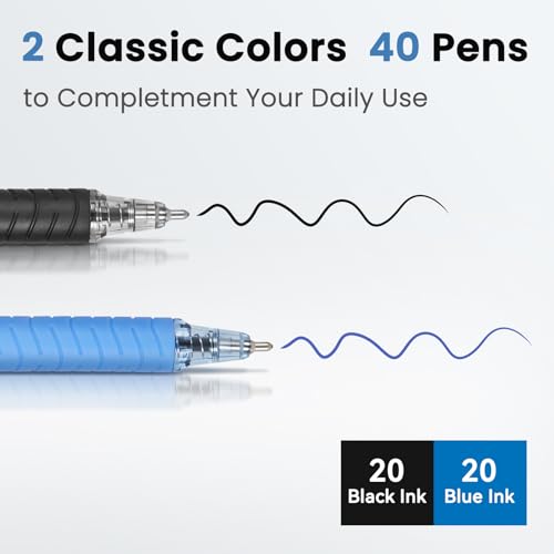 Sooez 40 Pack Retractable Ballpoint Pens Bulk, Assorted Colors, Medium Poin - color: Black & Blue, size: 40 Count (Pack of 1)