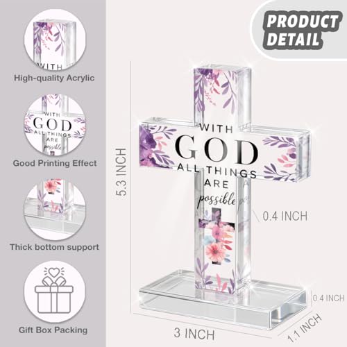 PVOPVO Inspirational Christian Religious Cross Decor Gifts Spiritual Baptism Gifts for Women Men Bible Verse Decor for Home Prayer Room Office Shelf With God All are Possible Crosses - color: god6