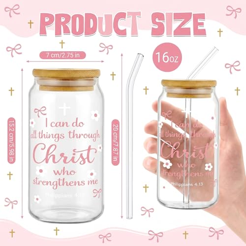 Glass Cups with Lids and Straws, 4Pack, 16oz, Pink Bow Pink - color: Christian Pink Ribbon