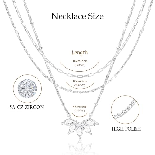 3PCS Gold Silver Layered Necklaces for Women Trendy - color: Silver&Flower