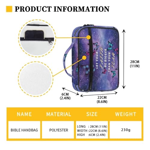 Bible Cover Church Carrying Book Case Polyester Bible Protective with Pen Slots and Zippered Pocket Customizable - color: Butterfly