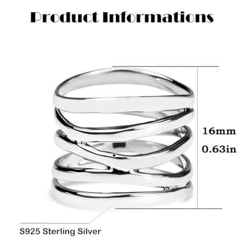 Multi Rows Cross Lines Knot Band Ring,S925 Sterling Silver Wide Chunky Bands Ring,Cocktail Party Statement Band Ring for Women