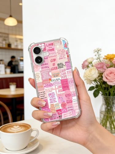Pink Christian Quotes Phone Case Compatible with iPhone 16, Jesus Positivity Phone Cover for iPhone 16, TPU Bumper Phone Case - color: Pink Quotes