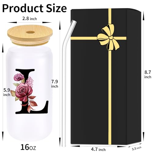 Monogrammed Glass Drinking Cup With Lid Straw Women Lady Boss Coworker Colleague Manager Team Gifts Member Employee Boss Executive Assistant Inter Birthday Farewell Leaving Retirement Christmas,L - style: Letter L