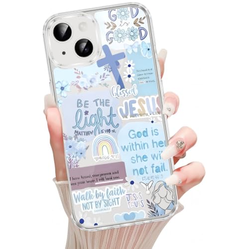 Christian God Phone Case for iPhone 16 6.1", Clear Western Aesthetic Jesus Verse Bible Cross Design, Floral Flower Print Pattern Transparent Cover, Soft TPU Protection for iPhone 16 - color: Jesus-Blue
