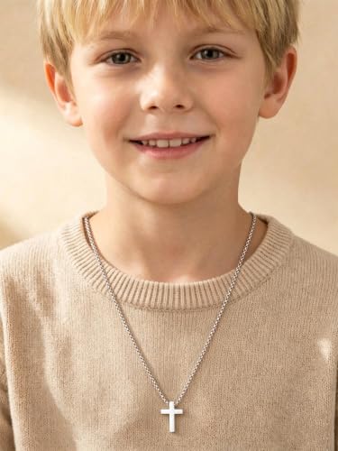 Stainless Steel Cross Necklace for Teen Boys Kids Gifts 16-20 Inch - color: Silver, size: 20Inch