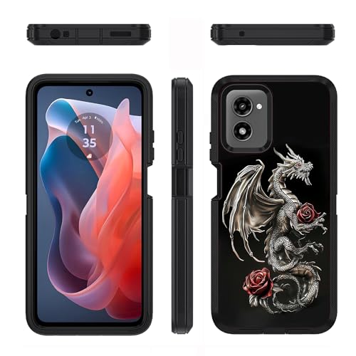 Designed for Moto G Power 5G 2024 Case, Military Grade Heavy Duty 3-Layer Shockproof Full-Body Protective Cover for Motorola Moto G Power 5G 2024, Dragon Rose - color: Dragon Rose