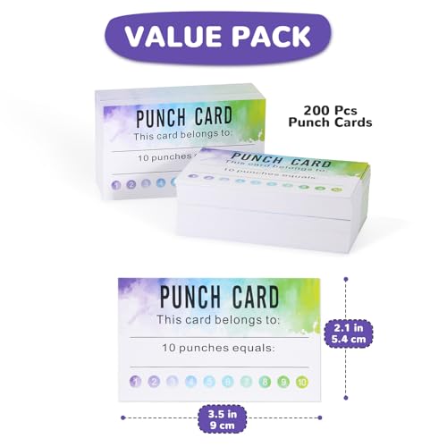 ONEDONE Punch Cards 200 Pack - Reward Punch Cards for Kids Classroom Incentive Awards for Students Teachers Supplies - 3.5" x 2" Watercolor - size: 3.5 IN Watercolor No Puncher