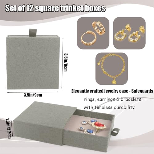 Jewelry Gift Box, 12-Pack Necklace Gift Box Drawer Jewelry Box Bangle Necklace Case For Earrings & Rings, Stylish Necklace Bracelet Organizer, 3.5 x 3.5 x 1.25 Inches (Grey) - color: Grey