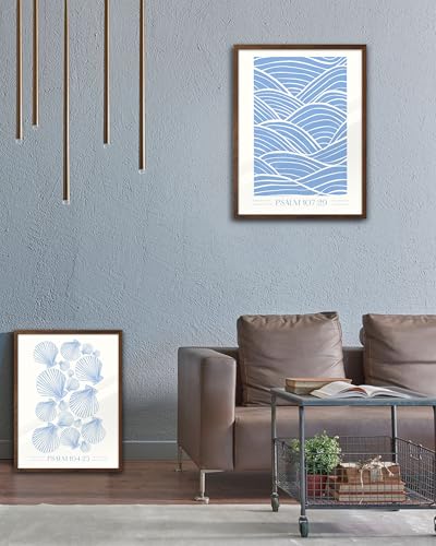 EcoHest 12x16 in Psalm 107:29 Ocean Waves Framed Christian Wall Art - color: Walnut Framed Christian, size: 16"L x 12"W