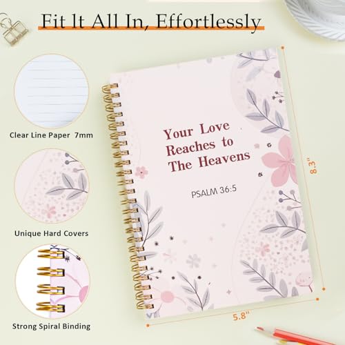 Christian Journals for Women - Spiral Bible Notebook for Her| Prayer & Bible Journaling for Women, Cute Floral Writing Church Notes Notebook & Inspirational Religious Gift for Christians, PSALM 36:5 - color: 2-Christian-Notebook