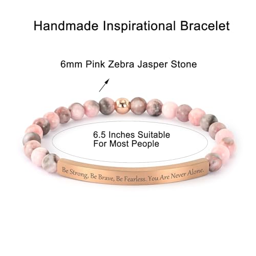 Inspirational Bracelets for Women,18K Gold Plated Christian Bible Verse Faith Jewelry, Religious Jesus Prayer Gift for Mom, Sister, Friend - color: Be strong,Be brave,Be fearless.You are never alone-Pink Zebra Jasper