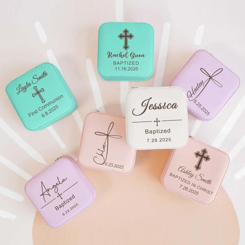 Corissy Easter Gifts for Girls Personalized Cross Jewelry Box with Name Custom Leather Travel Jewelry Case Customized Jewelry Organizer Baptism Gifts for Girls - color: Style 4