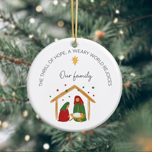 Nativity Scene Christmas Ornament 2025 – Ceramic Round Ornament Double Sided – Religious Holiday Decoration with Baby Jesus & Holy Family – Christian Catholic Keepsake for Tree (Q-11) - color: Q-11