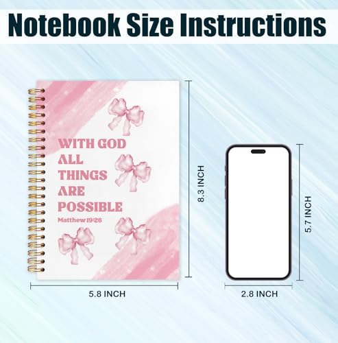 Coquette Pink Bow Christian Journal Notebook for Work Study, Preppy Girly With God All Things Are Possible Bible Prayer Spiral Notebook Office Supplies Gifts, 5.5x8.3 Inch - color: Pink Bow Bible
