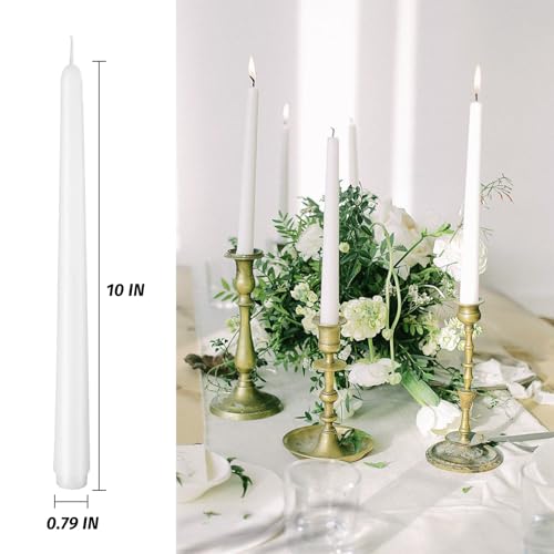 8 Pk 10" White Taper Candles Odorless Smokeless Paraffin Cotton Wick