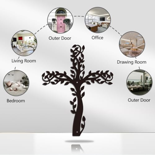 WADORN Metal Cross Tree Wall Art Decor Tree of Life Rustic Silhouette Sculpture Easter Wall Art Black Cross Metal Hanging Home Decor for Home Living Room Bedroom Restroom Kitchen, 11x14 Inch - color: Cross Tree